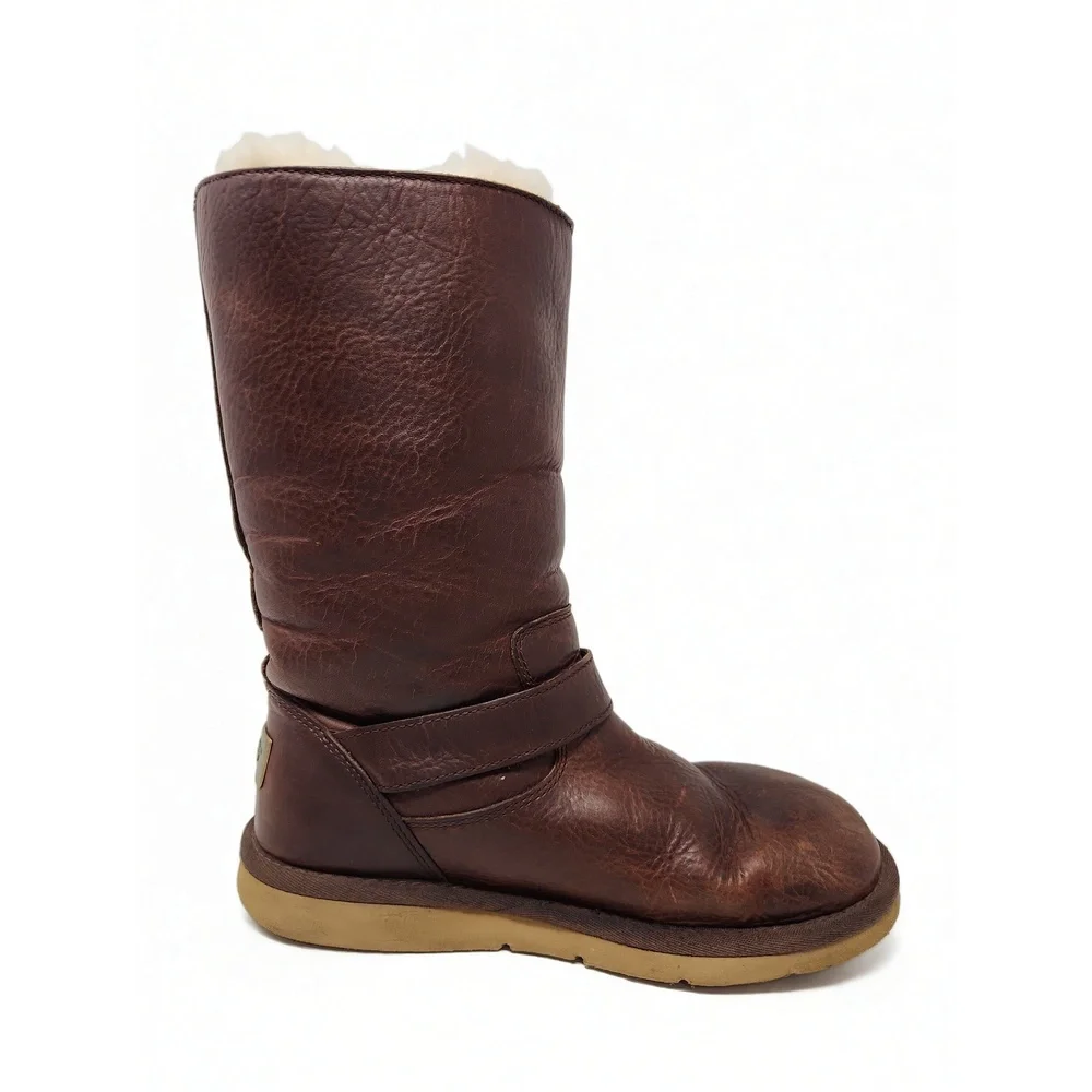 UGG Kensington Leather Boots Size 6 Buckle Strap Shearling Lined Winter Mid Calf
